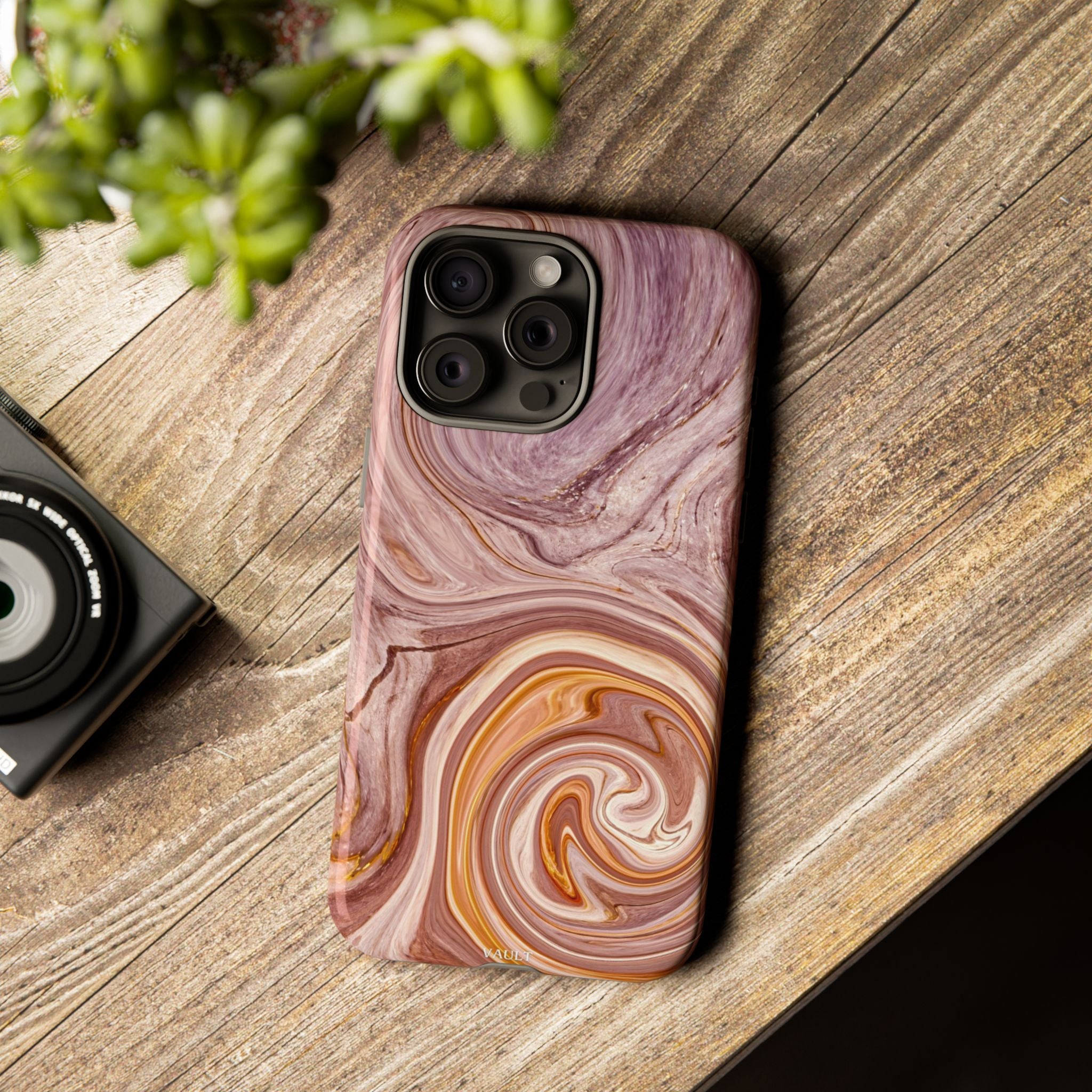Marble Swirl Phone Case — Pink & Gold Abstract Tough Case