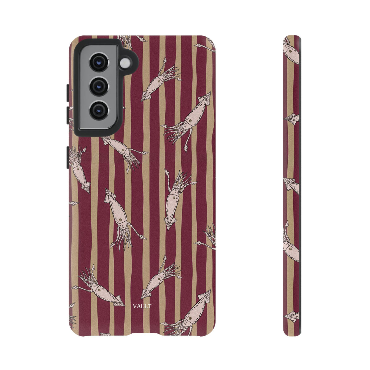 Phone Case - Vintage Shrimp Pattern on Burgundy Stripes