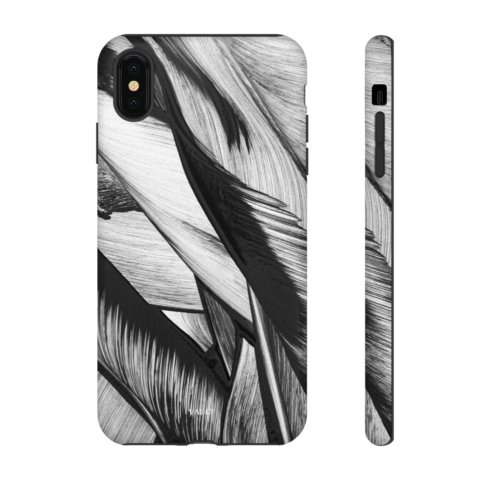 Monochrome Tropical Leaf Tough Phone Case — Black & White Botanical Protective Cover