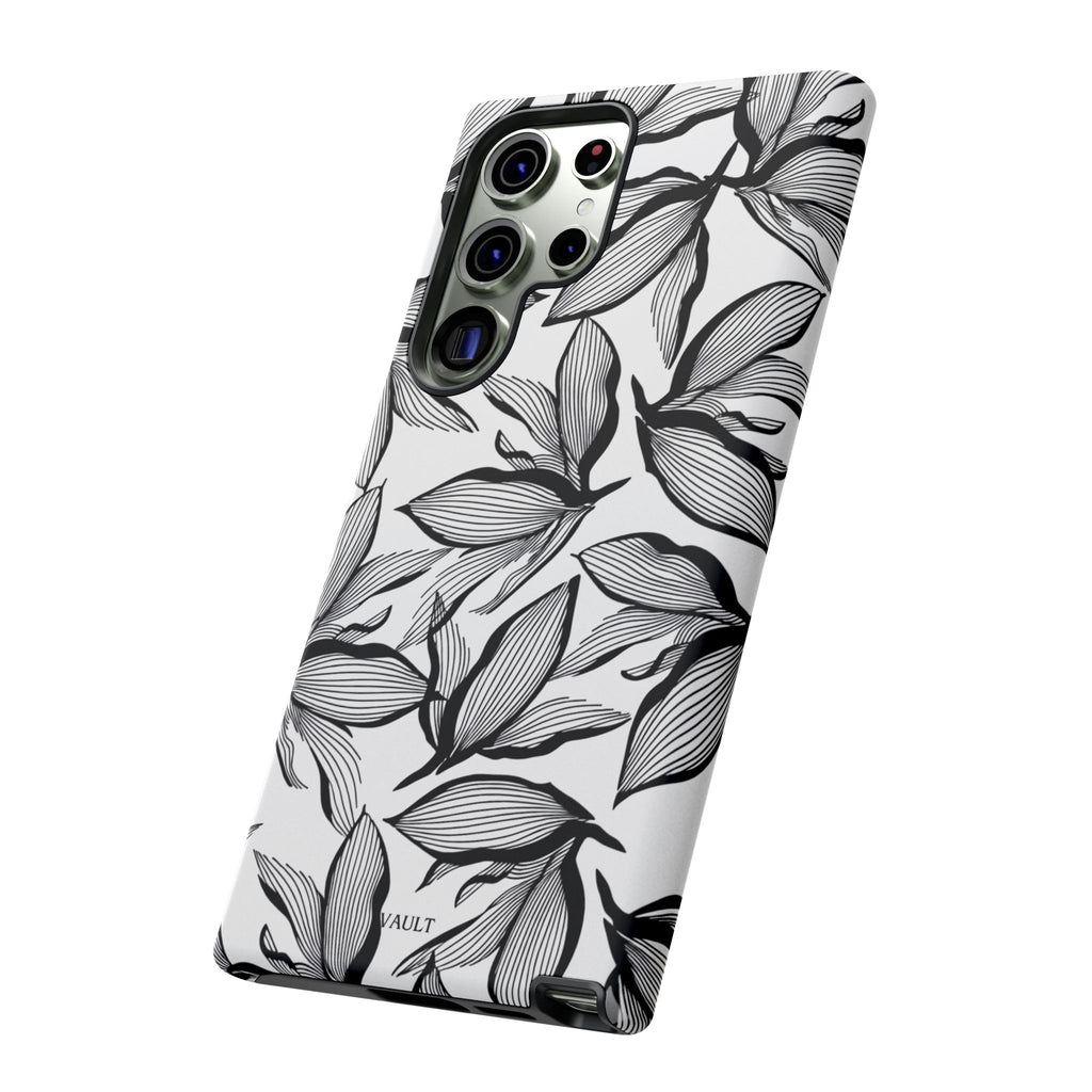Floral Leaves Tough Phone Case – Black & White Botanical Protection