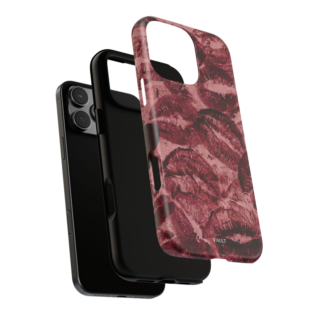 Kiss Print Phone Case – Burgundy Lip Pattern Protective Phone Cover