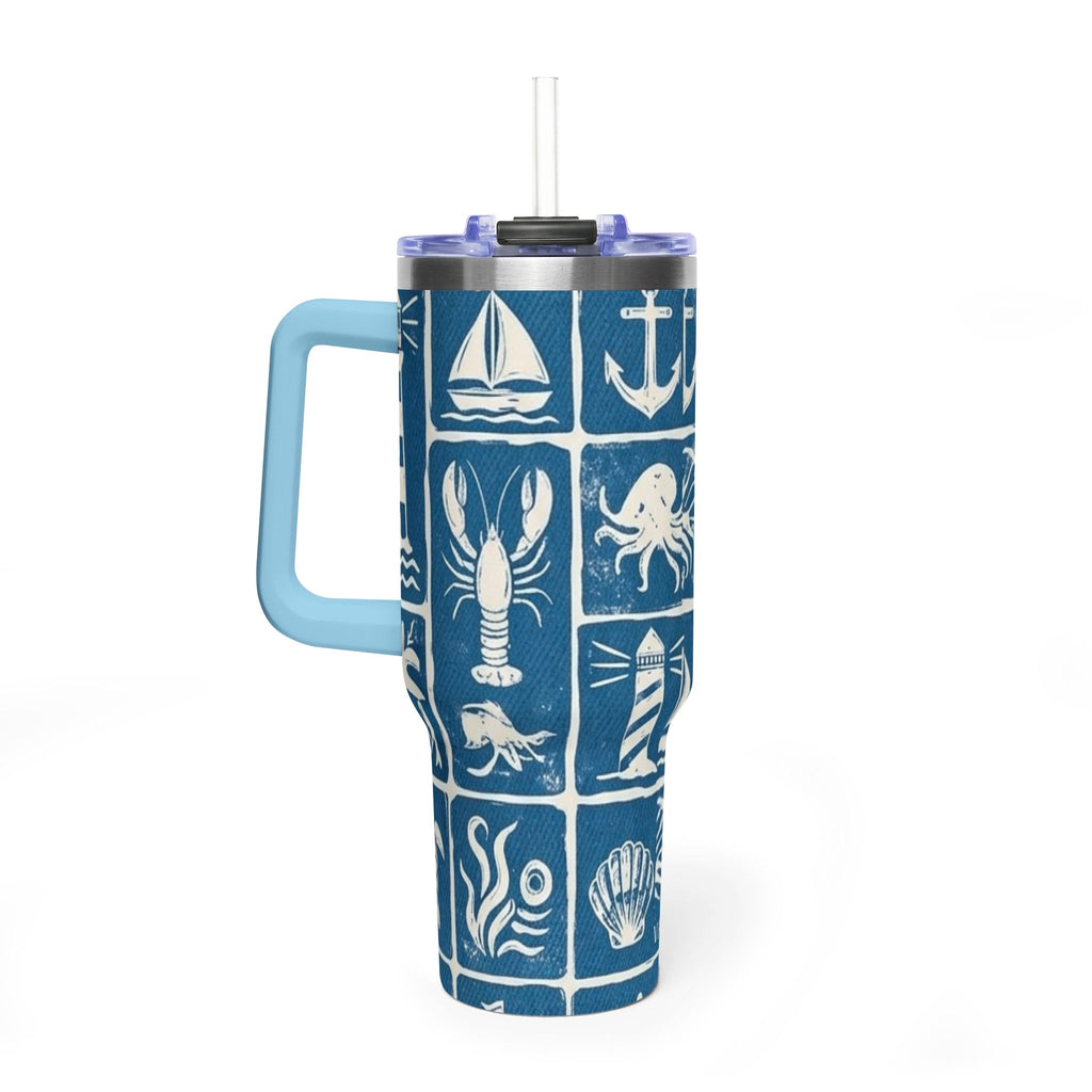 40oz Nautical Thermal Tumbler – Lighthouse, Anchor & Sea Life Travel Mug
