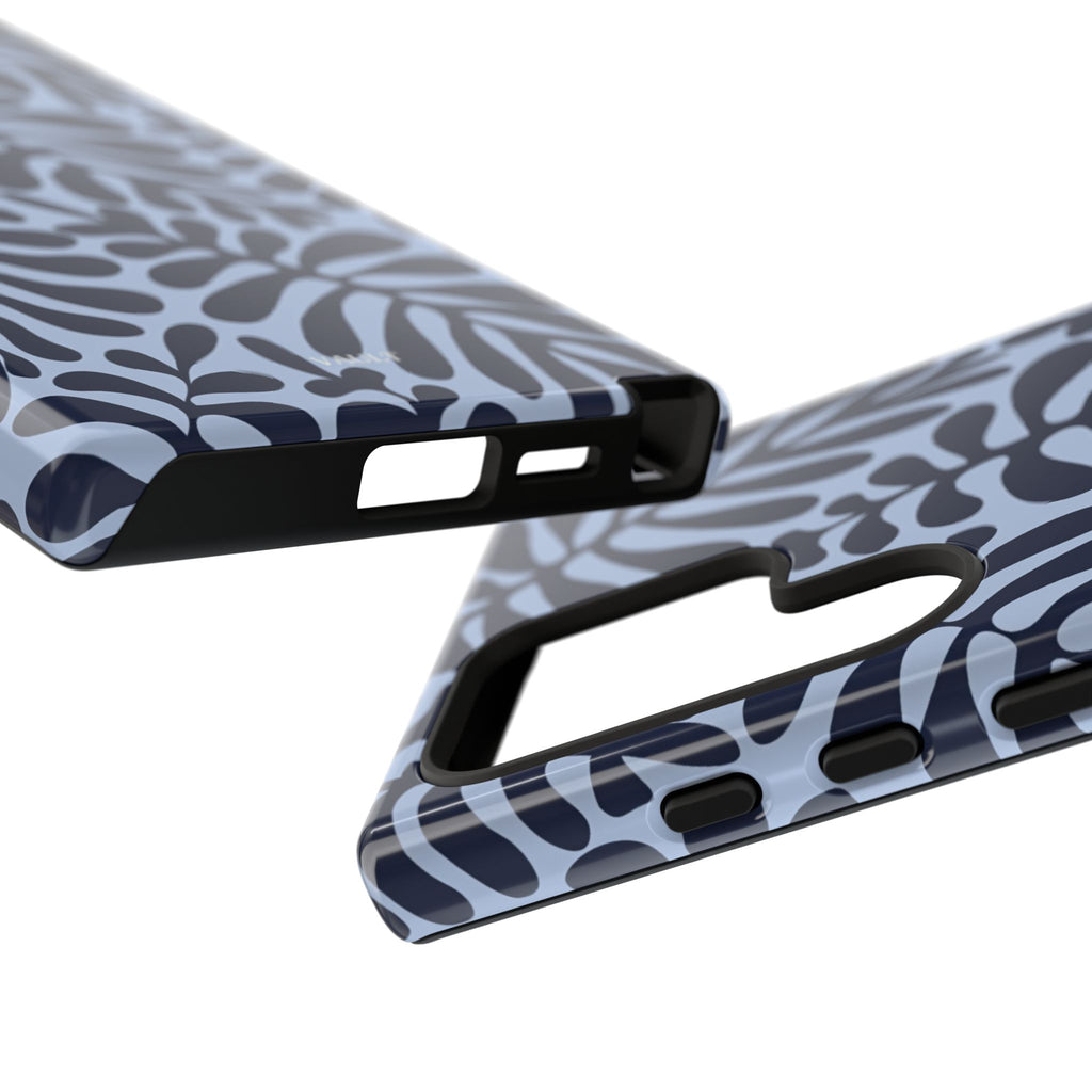 Floral Fern Tough Phone Case – Navy Blue on Light Blue, Protective Slim Cover