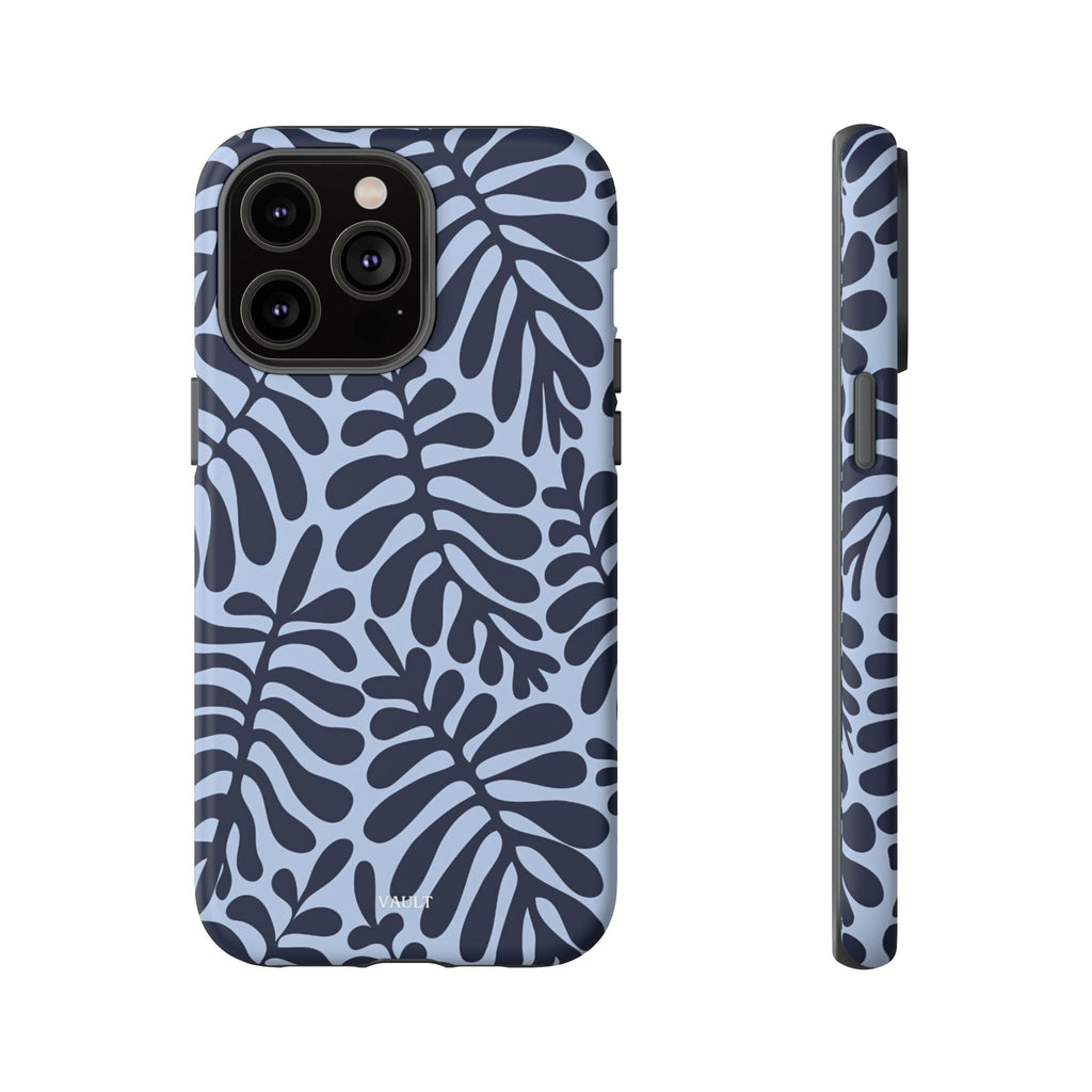 Floral Fern Tough Phone Case – Navy Blue on Light Blue, Protective Slim Cover