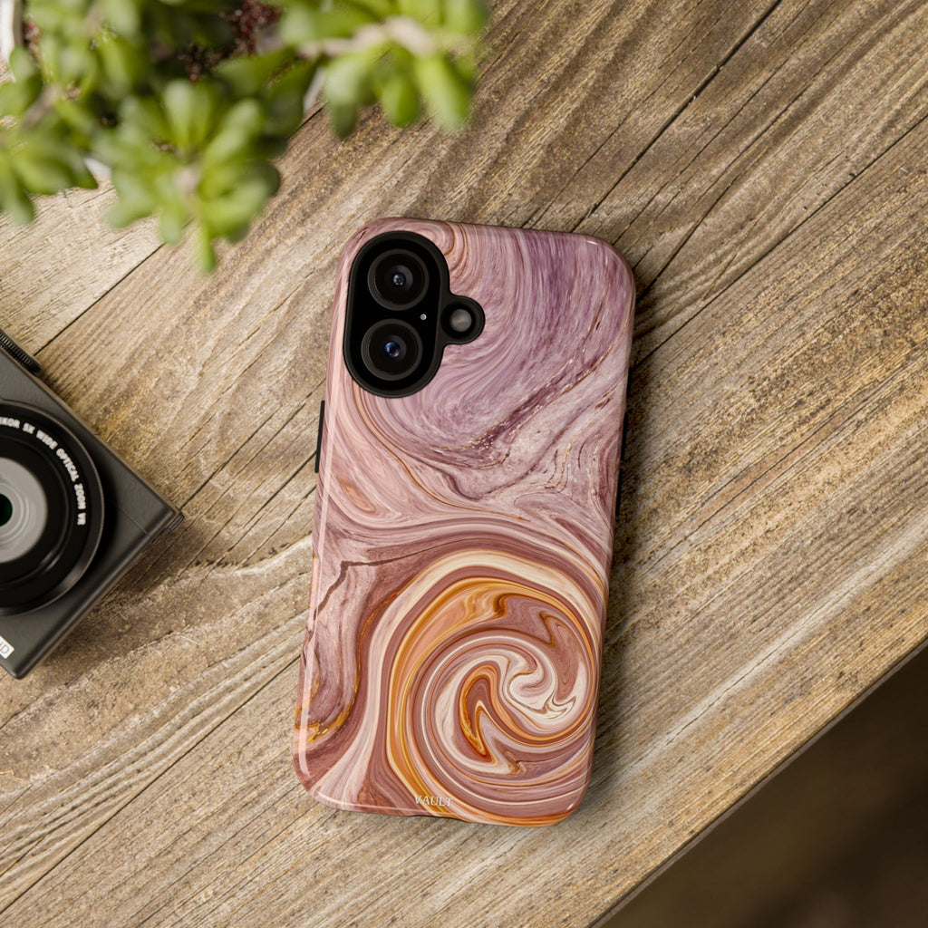 Marble Swirl Phone Case — Pink & Gold Abstract Tough Case