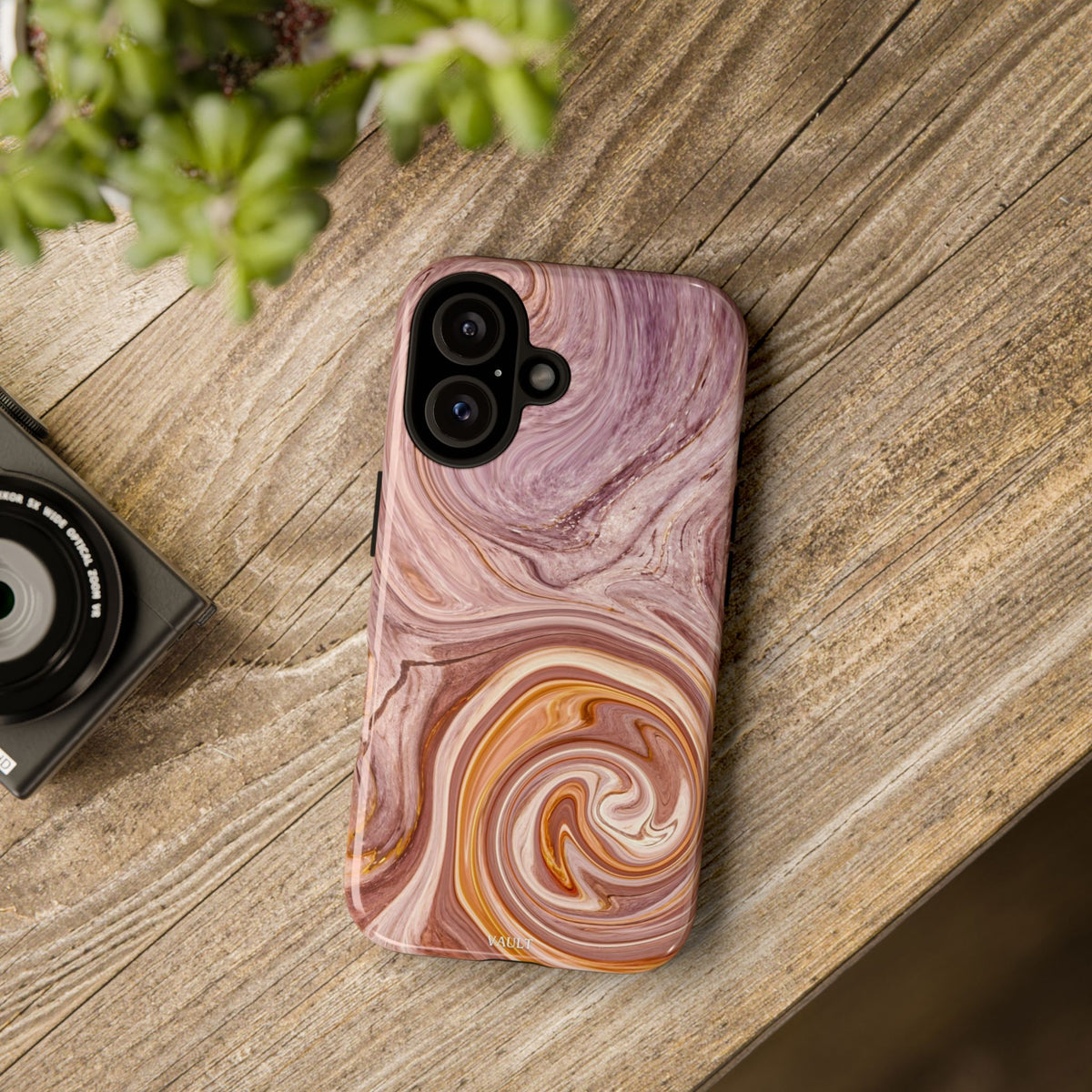 Marble Swirl Phone Case — Pink & Gold Abstract Tough Case