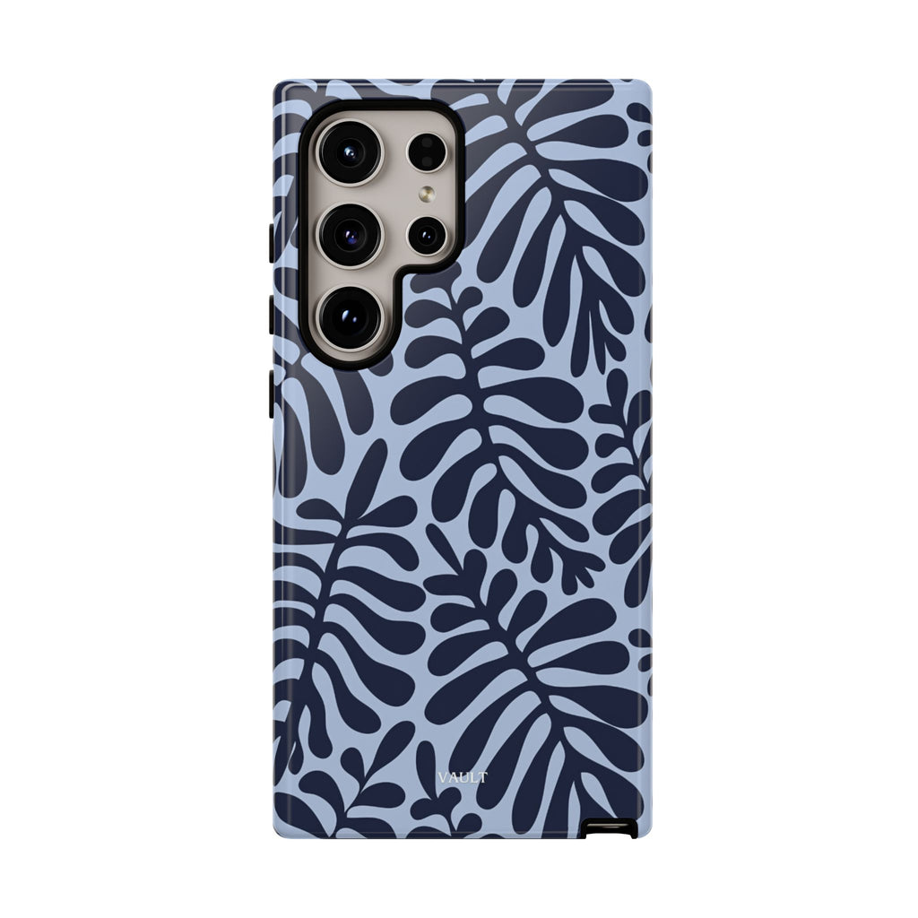 Floral Fern Tough Phone Case – Navy Blue on Light Blue, Protective Slim Cover