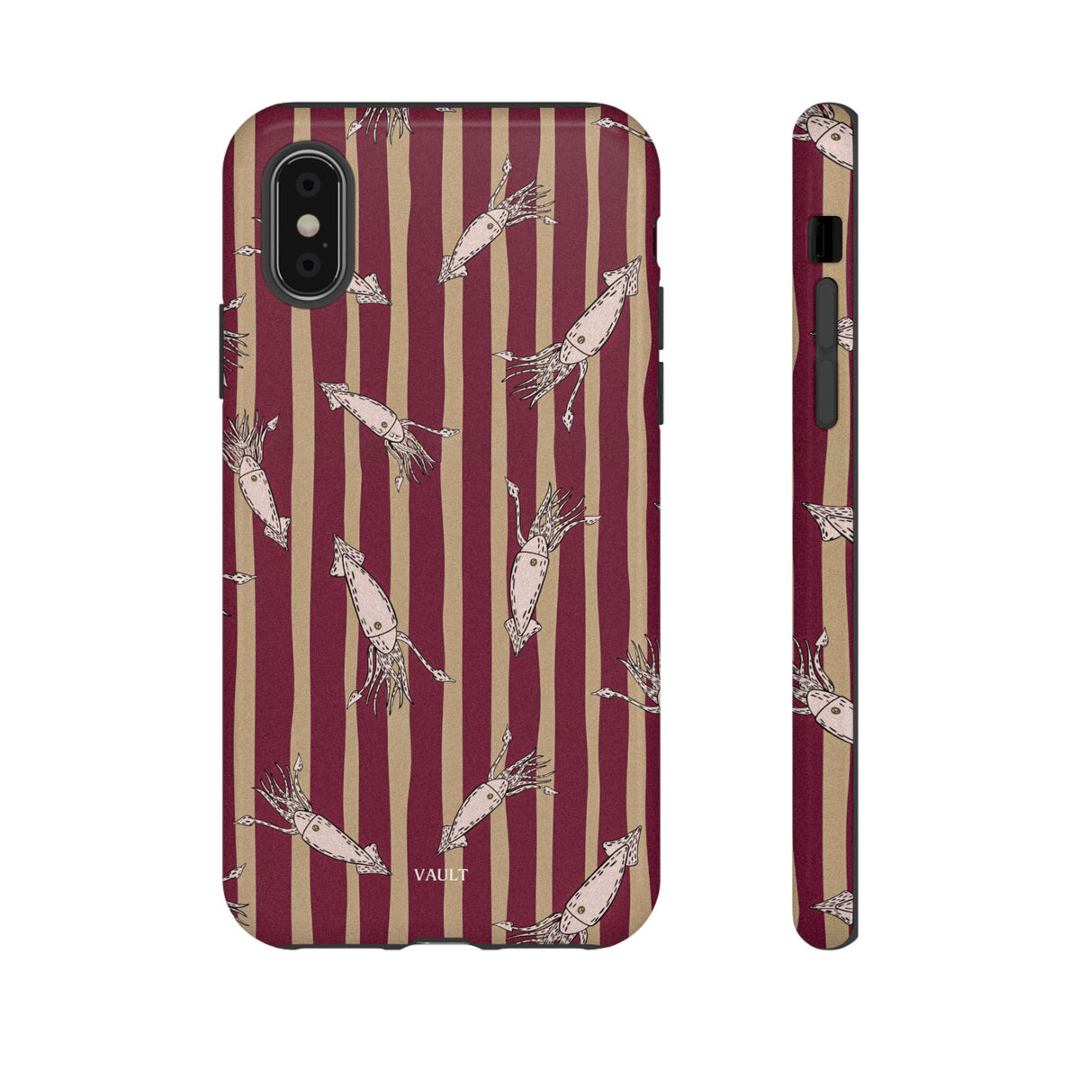 Phone Case - Vintage Shrimp Pattern on Burgundy Stripes
