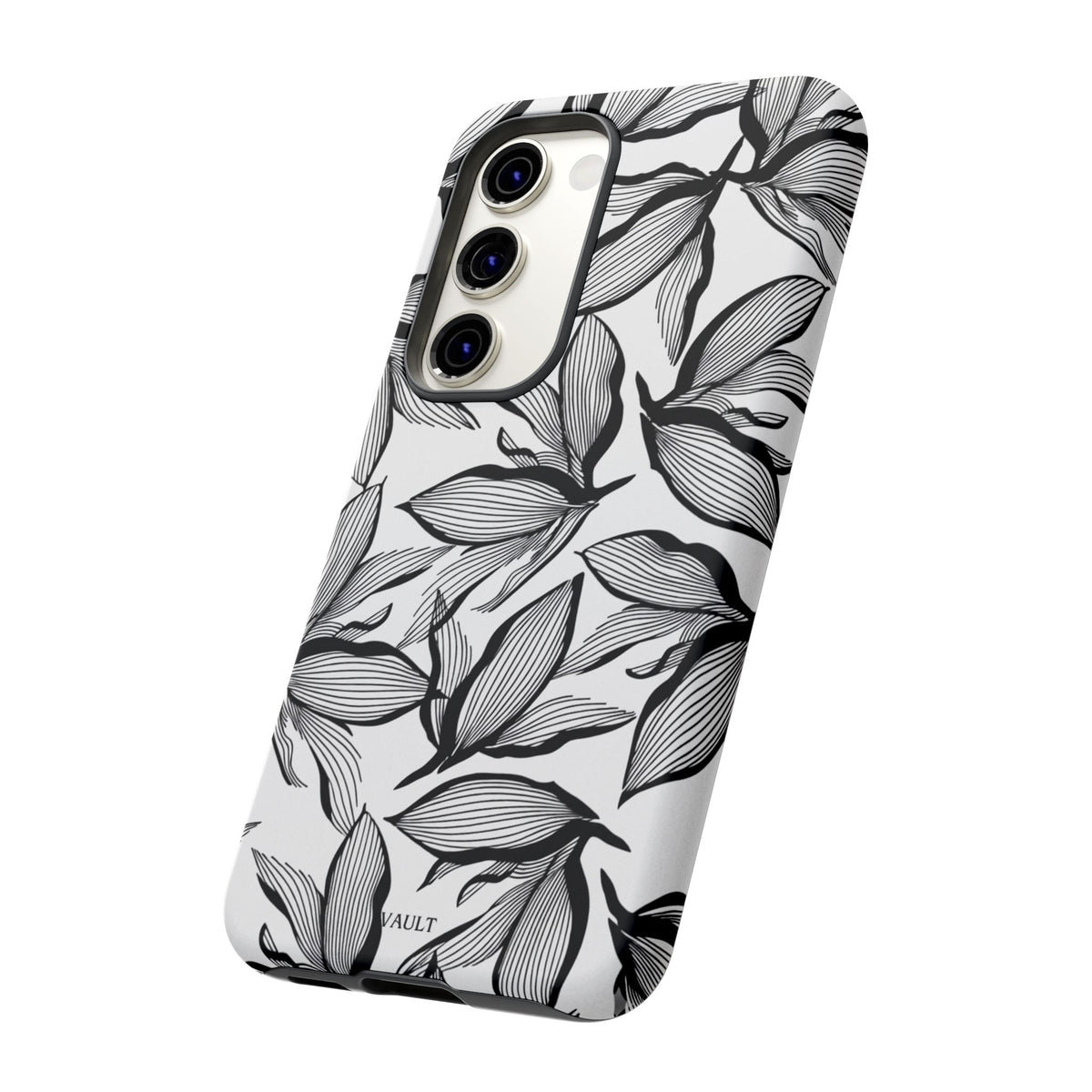 Floral Leaves Tough Phone Case – Black & White Botanical Protection