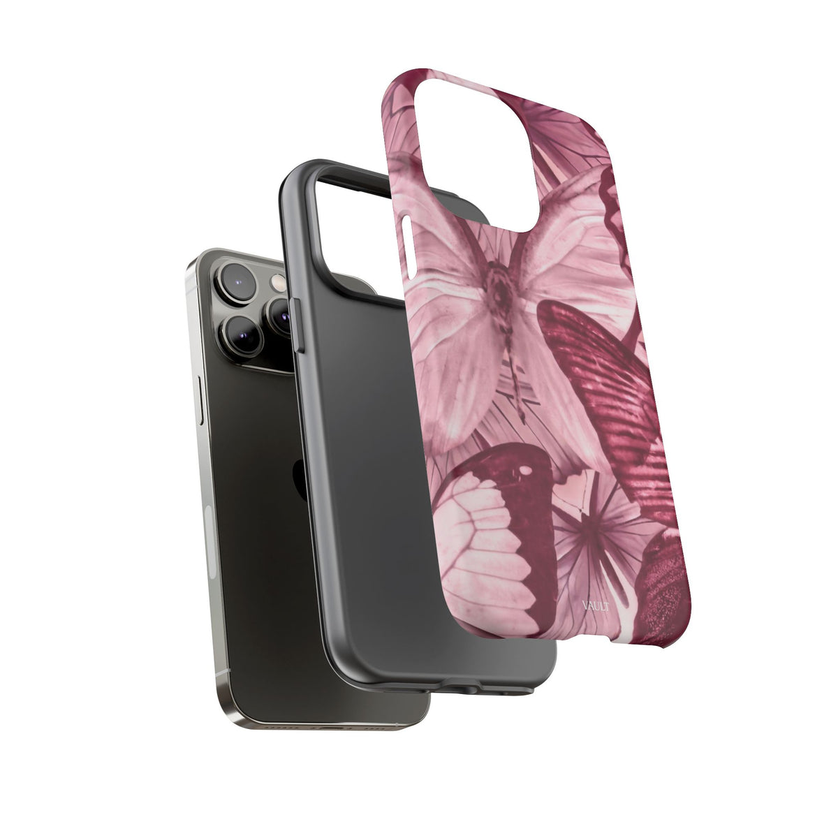 Butterfly Tough Phone Case — Vintage Pink Floral Protective Cover