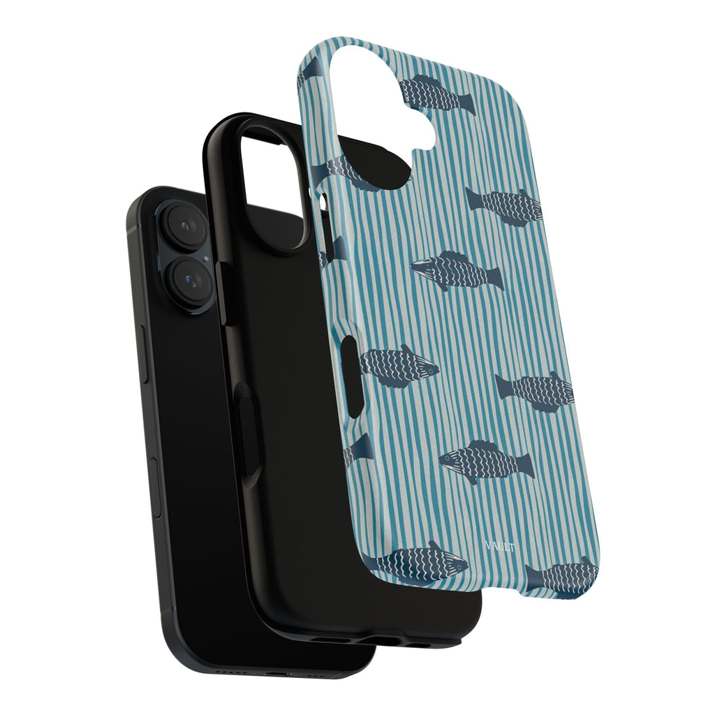 Fish Pattern Tough Phone Case — Blue Striped Ocean Design