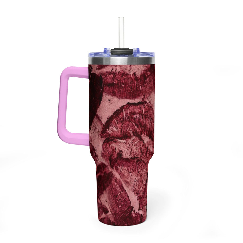 40oz Vacuum Tumbler - Burgundy Rose Marble Insulated Travel Cup