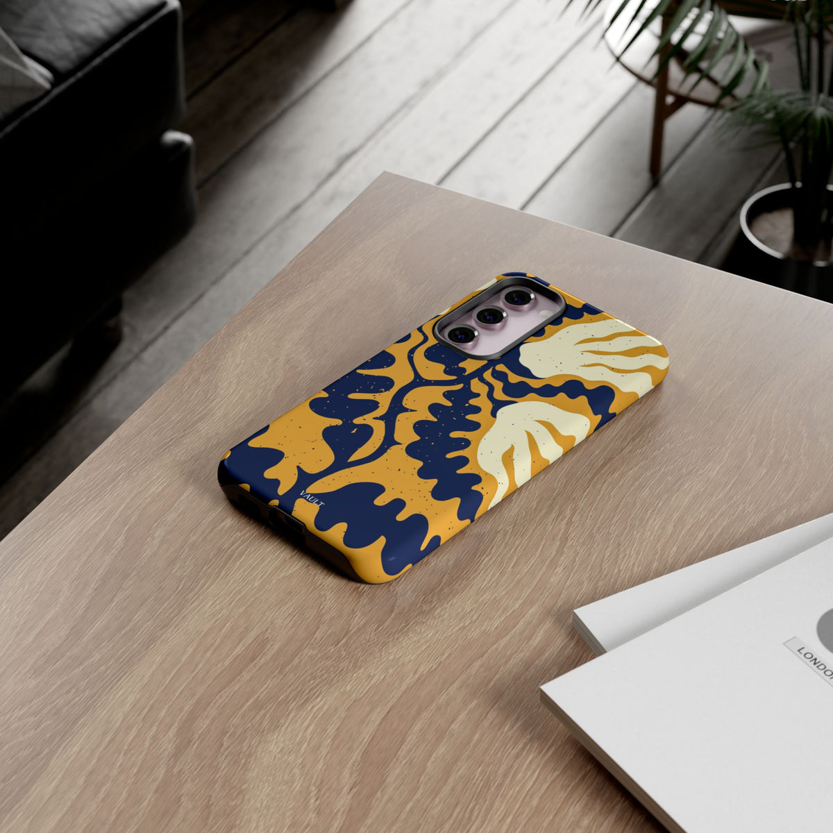 Bold Abstract Floral Phone Case (Navy & Mustard)
