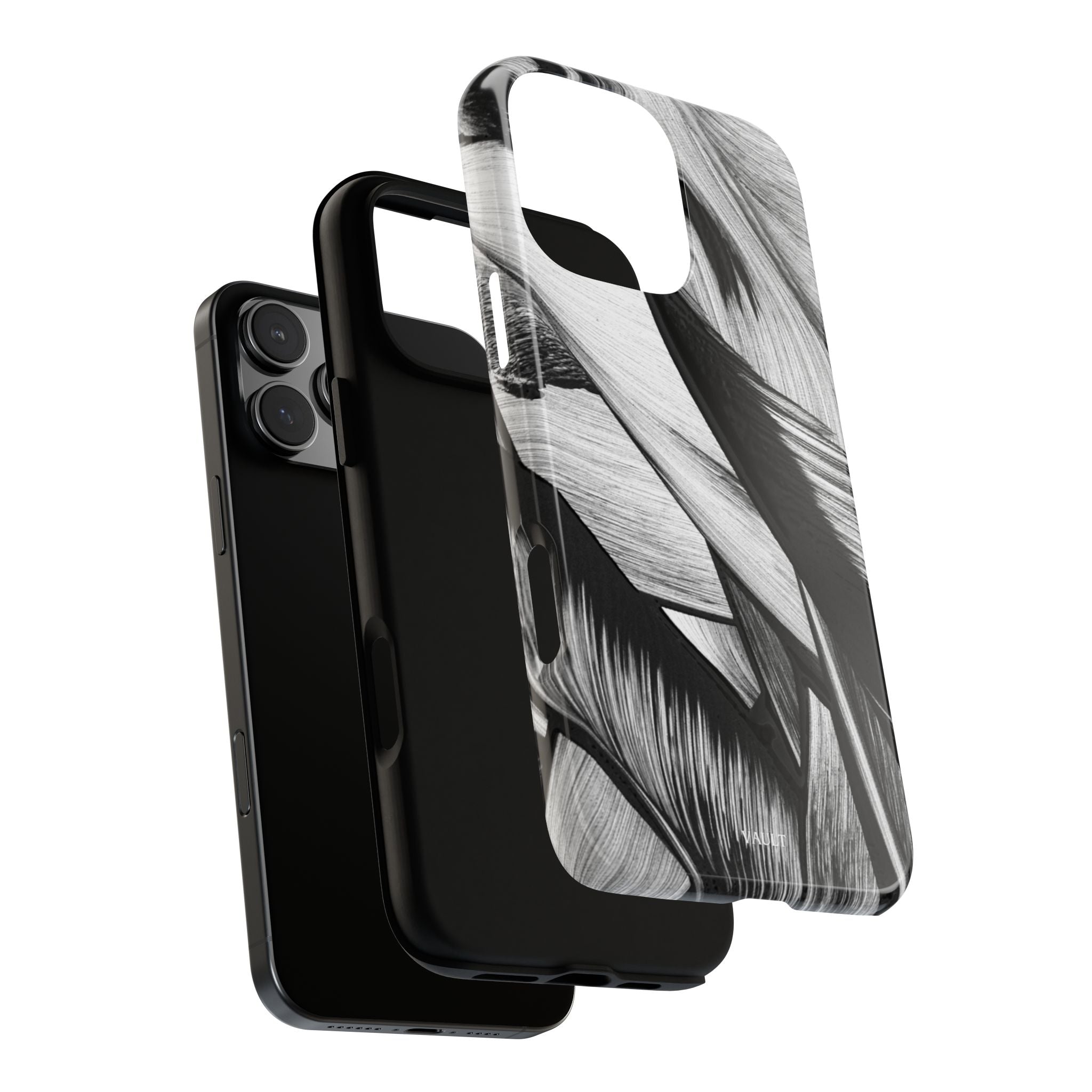 Monochrome Tropical Leaf Tough Phone Case — Black & White Botanical Protective Cover