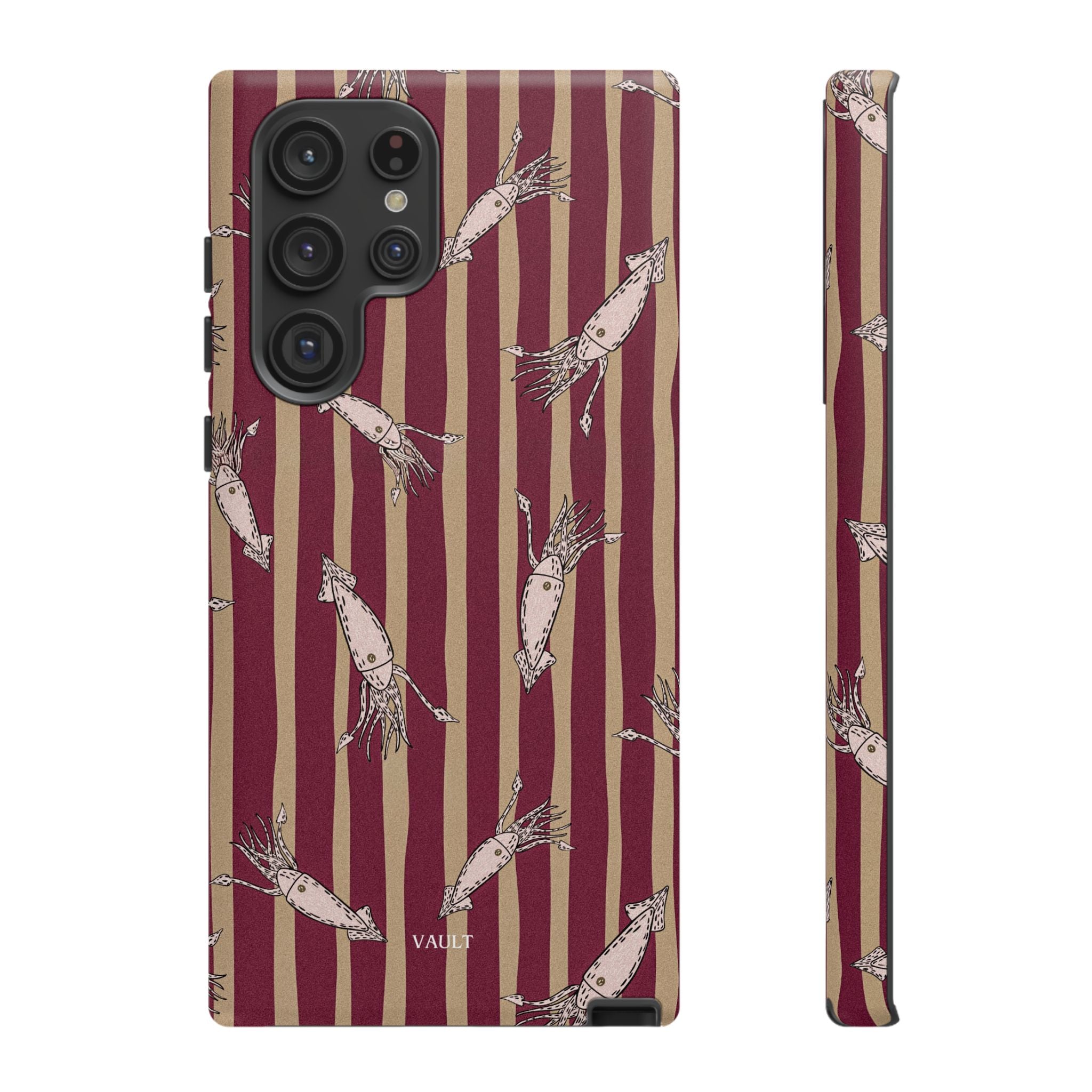 Phone Case - Vintage Shrimp Pattern on Burgundy Stripes