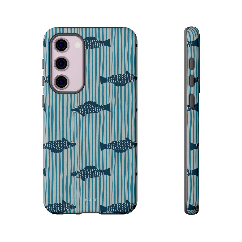 Fish Pattern Tough Phone Case — Blue Striped Ocean Design