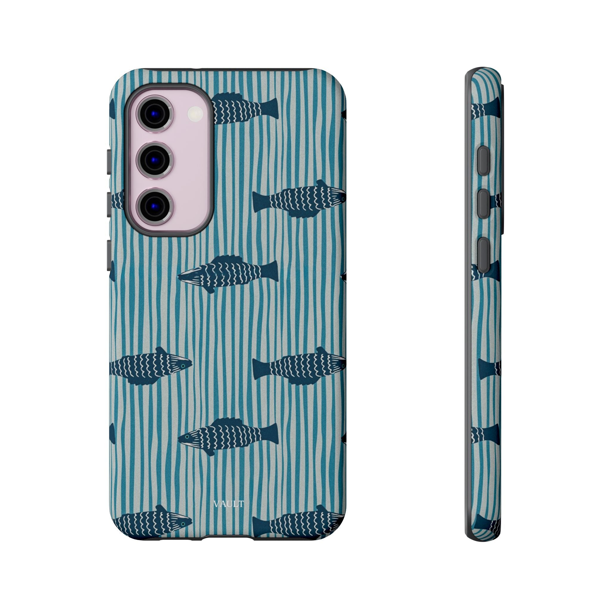 Fish Pattern Tough Phone Case — Blue Striped Ocean Design