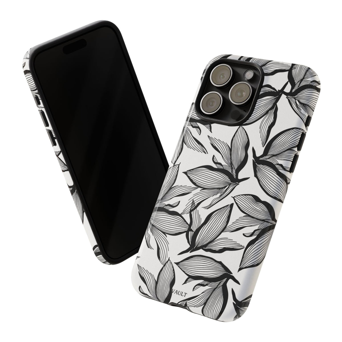 Floral Leaves Tough Phone Case – Black & White Botanical Protection