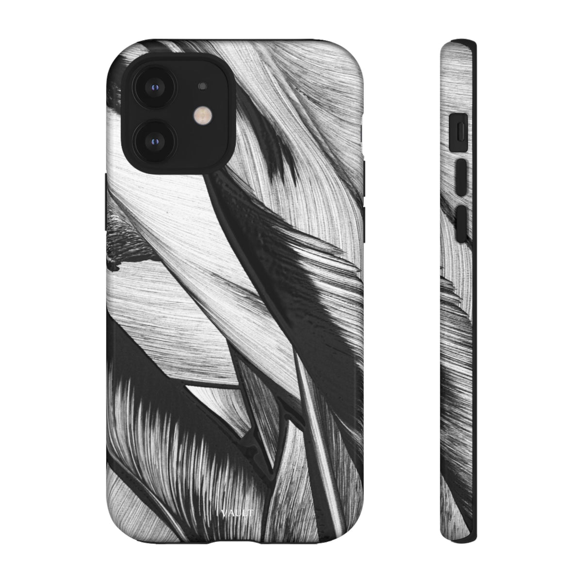 Monochrome Tropical Leaf Tough Phone Case — Black & White Botanical Protective Cover
