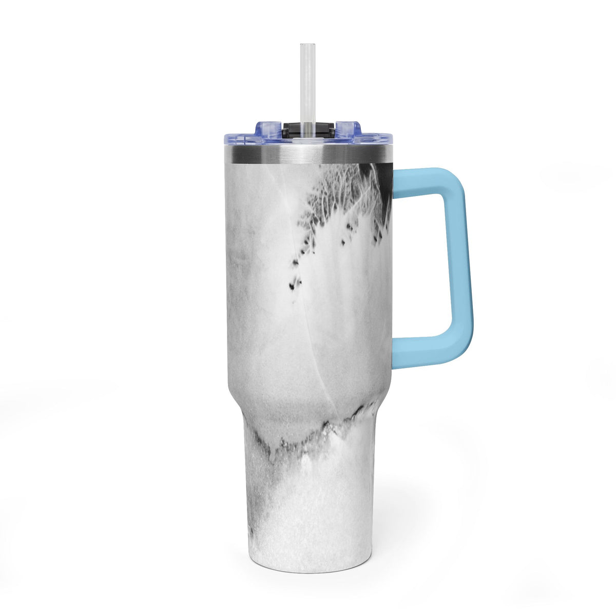 40oz Marble Vacuum Tumbler — Insulated Travel Mug with Handle