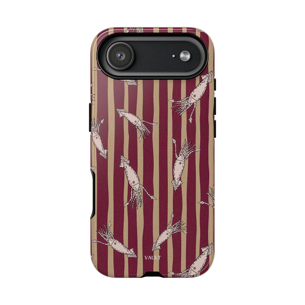 Phone Case - Vintage Shrimp Pattern on Burgundy Stripes