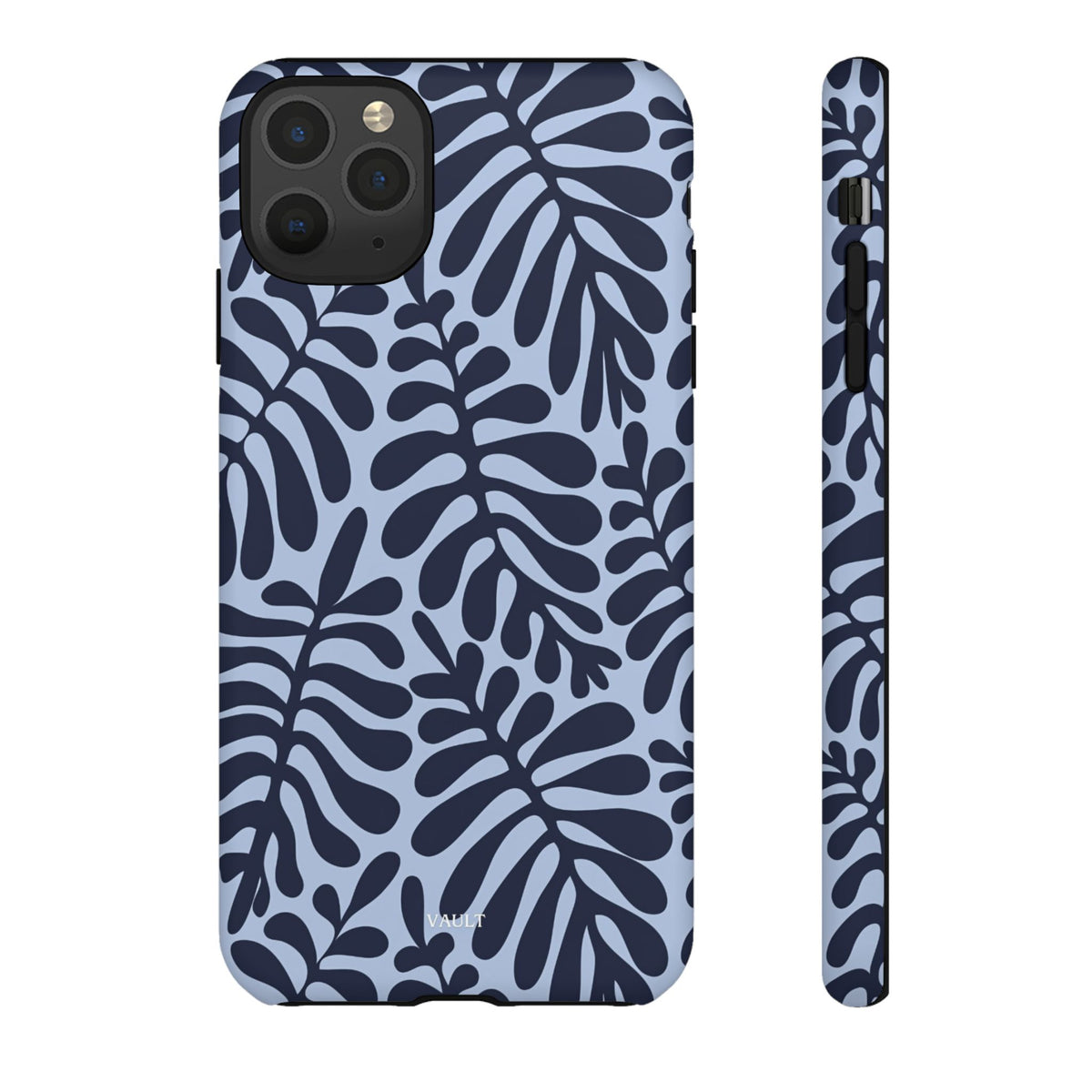 Floral Fern Tough Phone Case – Navy Blue on Light Blue, Protective Slim Cover