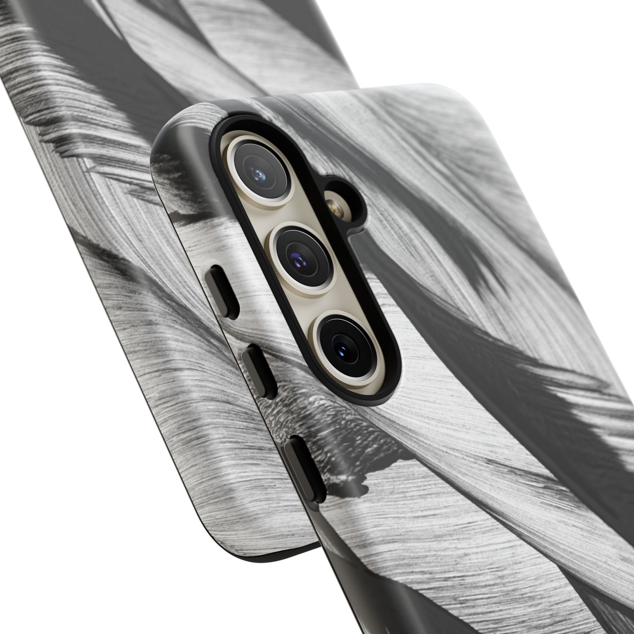 Monochrome Tropical Leaf Tough Phone Case — Black & White Botanical Protective Cover
