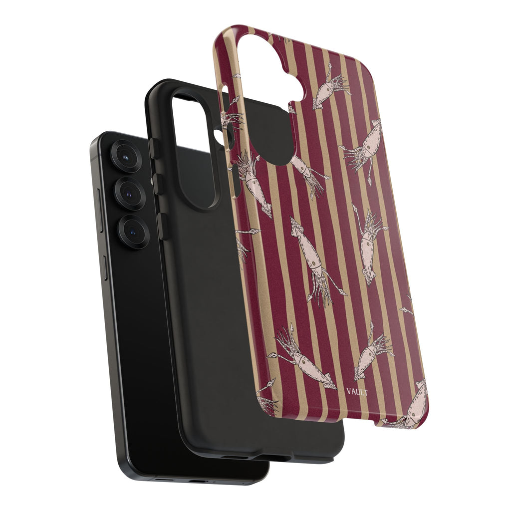 Phone Case - Vintage Shrimp Pattern on Burgundy Stripes