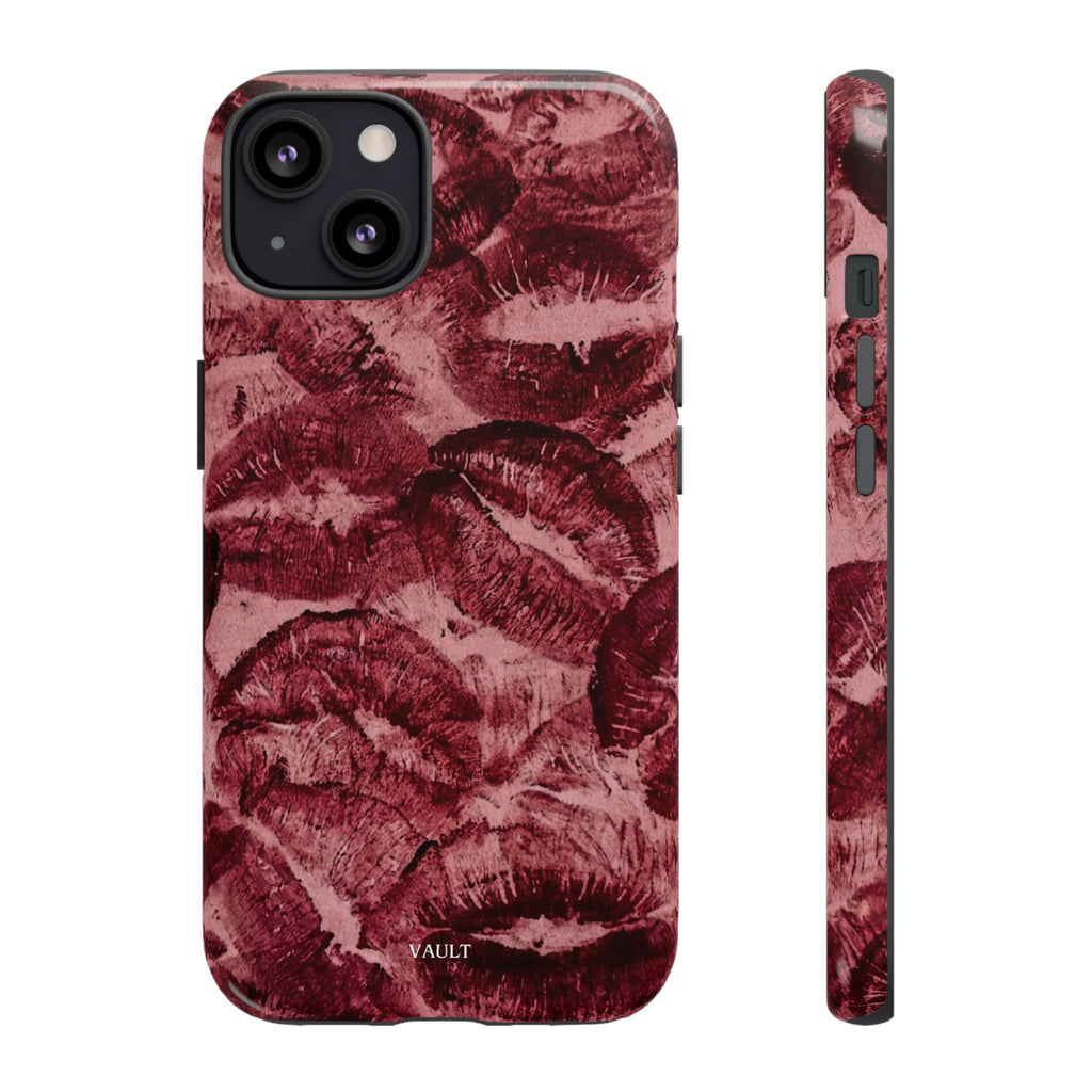 Kiss Print Phone Case – Burgundy Lip Pattern Protective Phone Cover