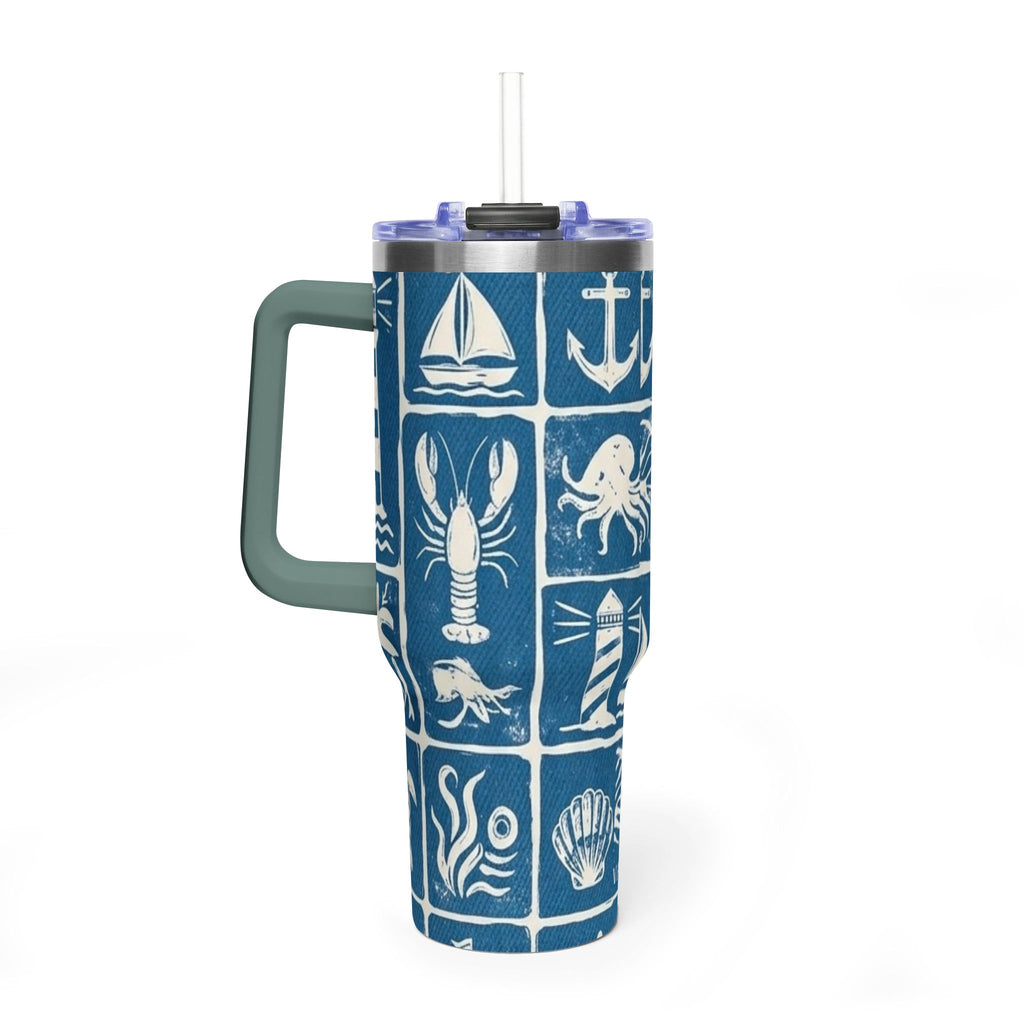 40oz Nautical Thermal Tumbler – Lighthouse, Anchor & Sea Life Travel Mug