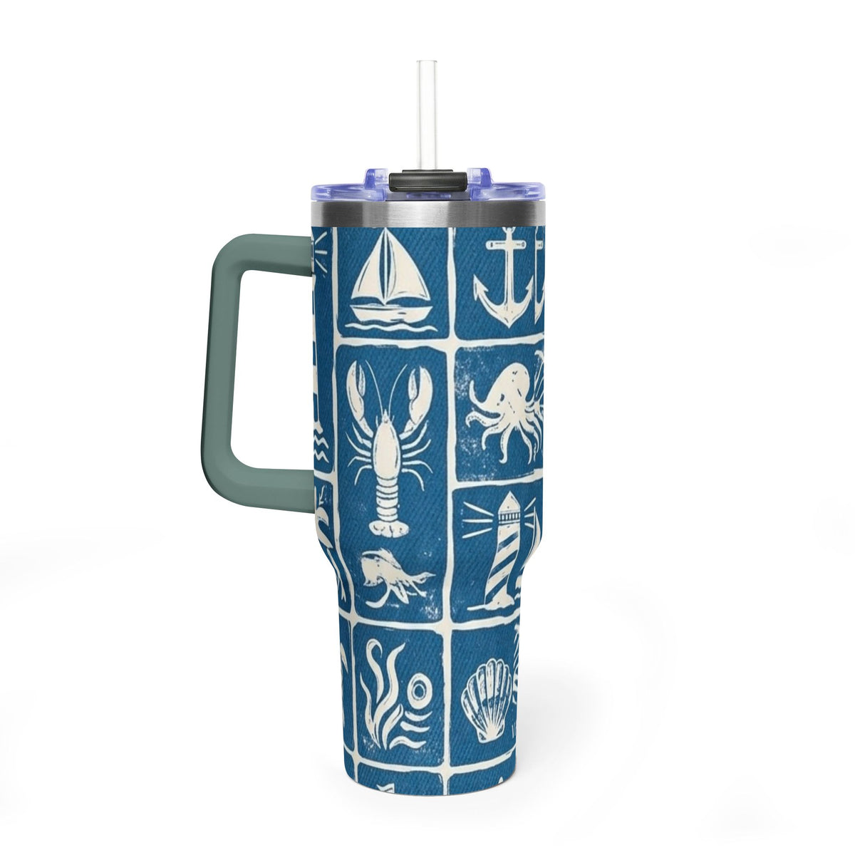 40oz Nautical Thermal Tumbler – Lighthouse, Anchor & Sea Life Travel Mug