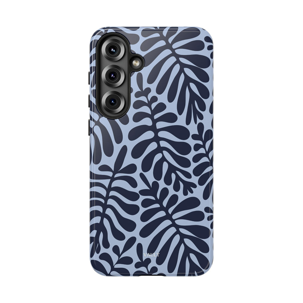 Floral Fern Tough Phone Case – Navy Blue on Light Blue, Protective Slim Cover