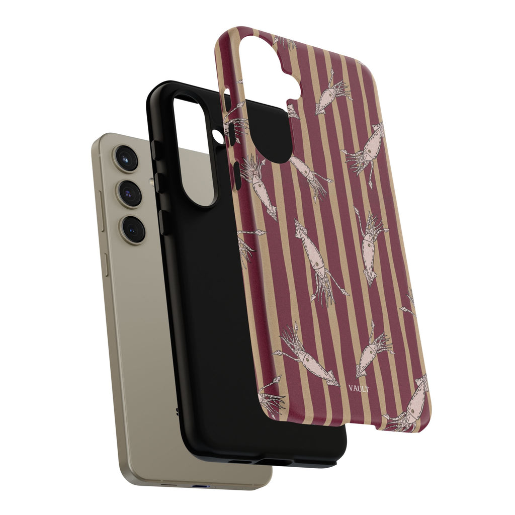 Phone Case - Vintage Shrimp Pattern on Burgundy Stripes