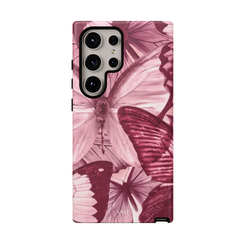 Butterfly Tough Phone Case — Vintage Pink Floral Protective Cover
