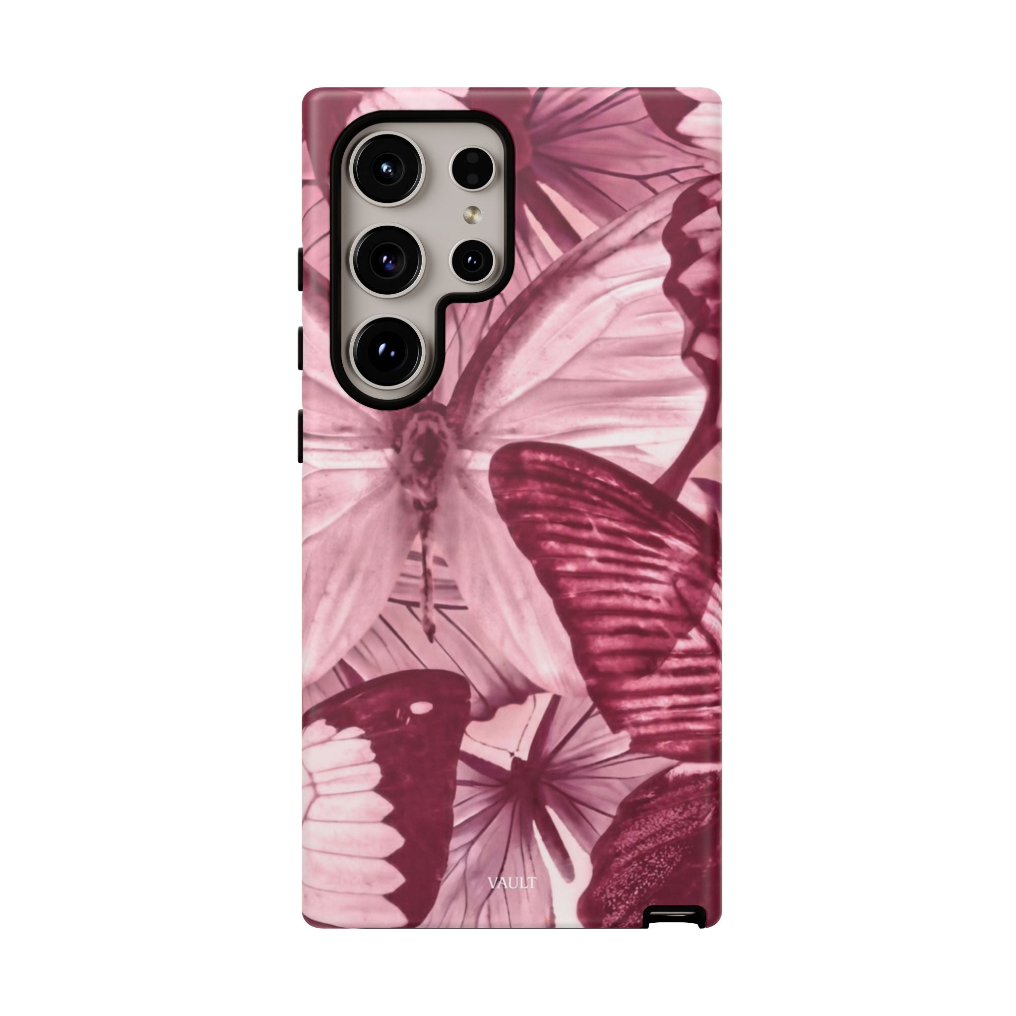 Butterfly Tough Phone Case — Vintage Pink Floral Protective Cover