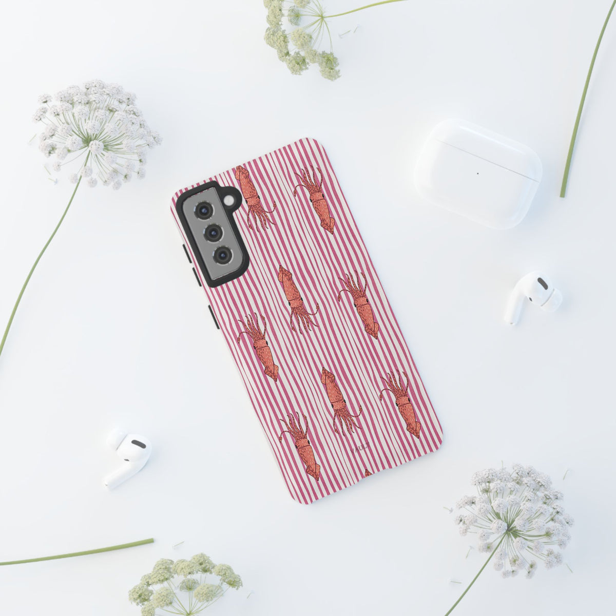 Squid Stripe Phone Case — Pink Nautical Sea Creature Pattern