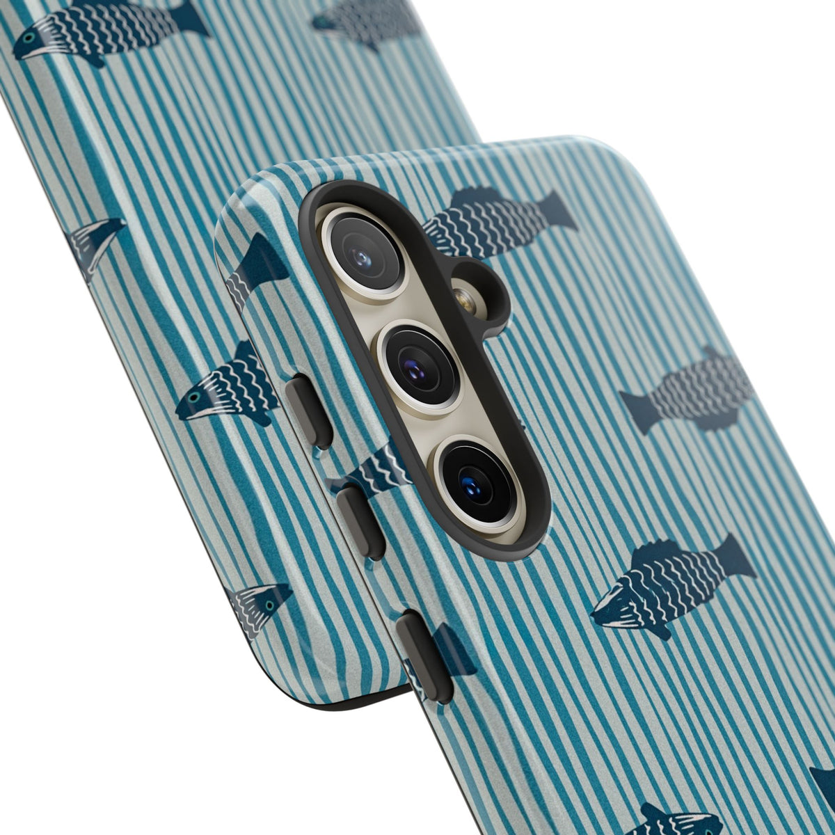 Fish Pattern Tough Phone Case — Blue Striped Ocean Design