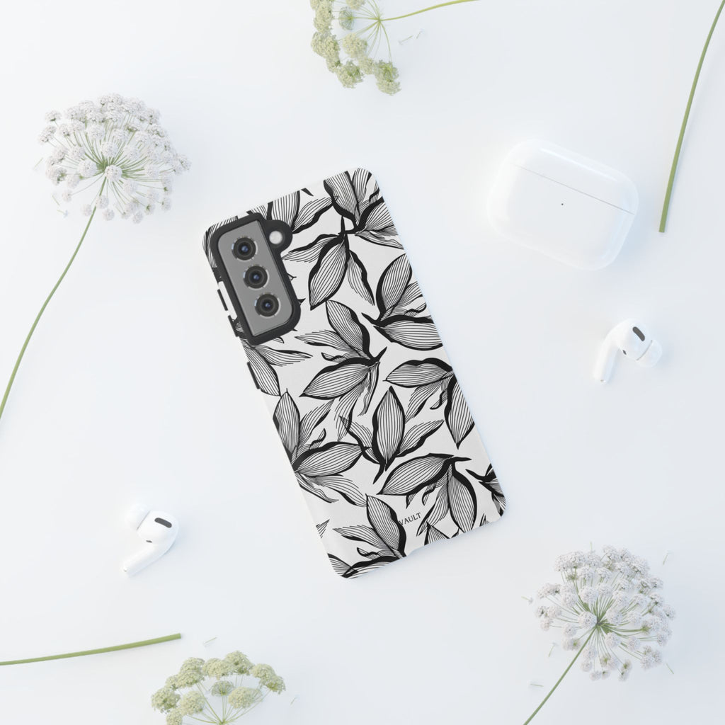 Floral Leaves Tough Phone Case – Black & White Botanical Protection