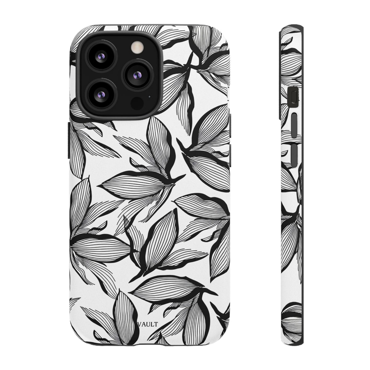 Floral Leaves Tough Phone Case – Black & White Botanical Protection