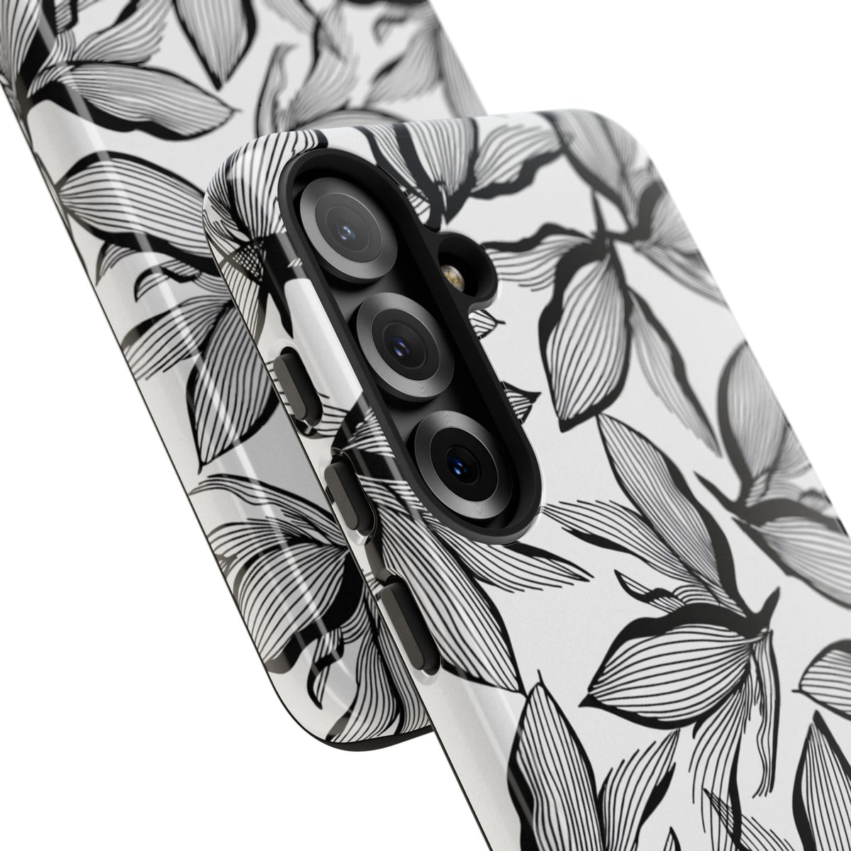 Floral Leaves Tough Phone Case – Black & White Botanical Protection