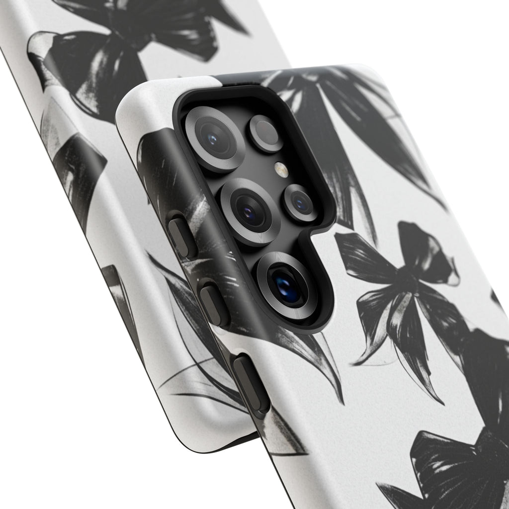 Floral Brushstroke Phone Case — Black & White Botanical Tough Case