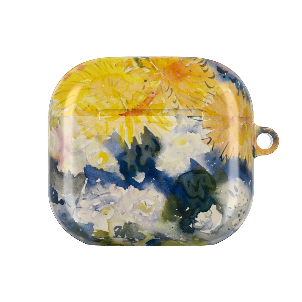 Floral Watercolor AirPod Case — Yellow Blue Sunflower Art Protective Cover