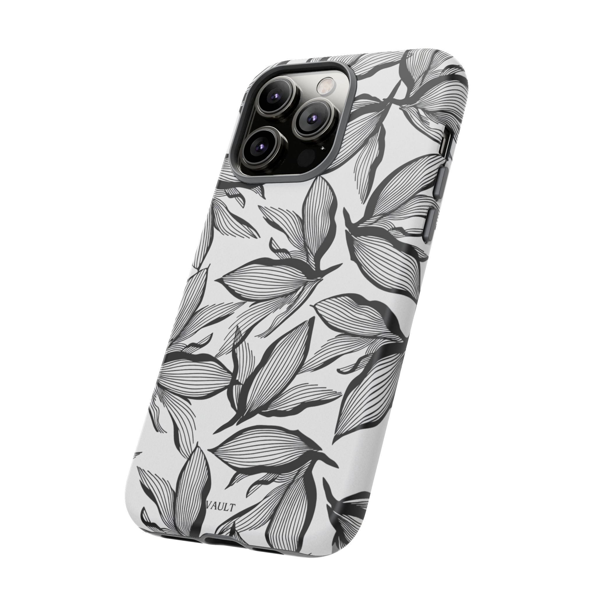 Floral Leaves Tough Phone Case – Black & White Botanical Protection