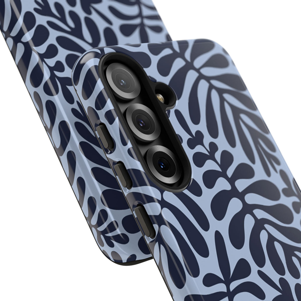 Floral Fern Tough Phone Case – Navy Blue on Light Blue, Protective Slim Cover