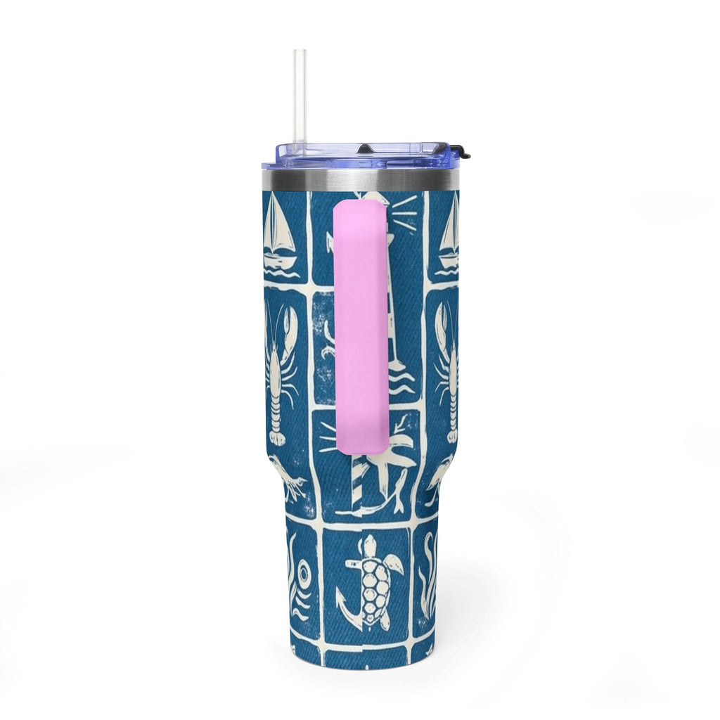 40oz Nautical Thermal Tumbler – Lighthouse, Anchor & Sea Life Travel Mug