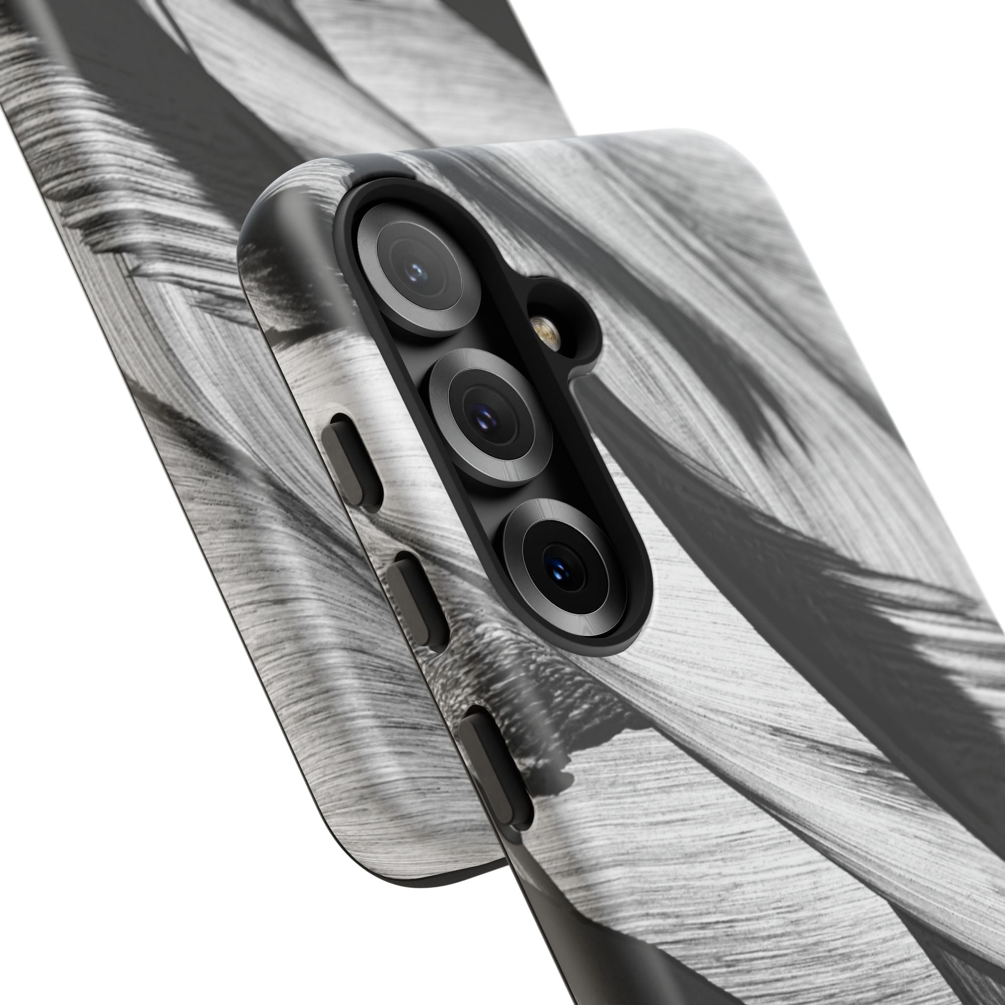 Monochrome Tropical Leaf Tough Phone Case — Black & White Botanical Protective Cover