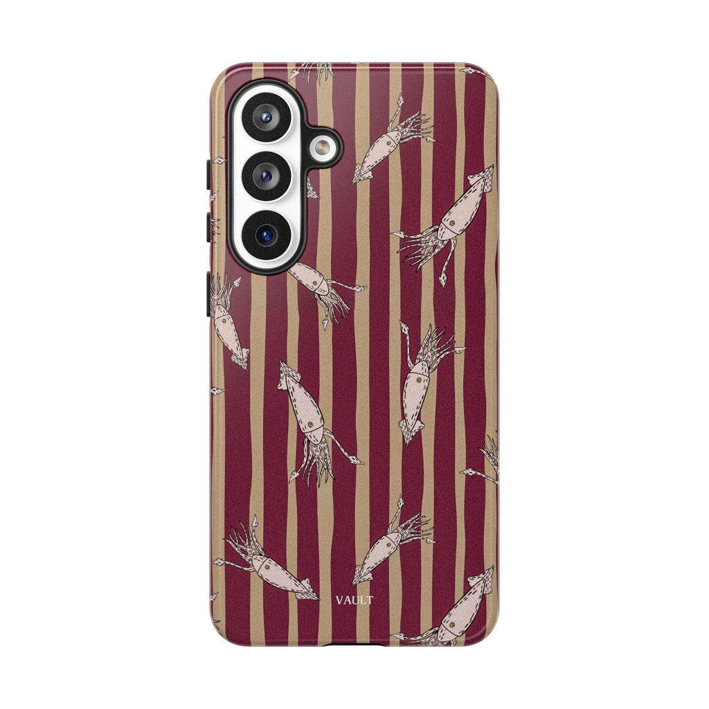 Phone Case - Vintage Shrimp Pattern on Burgundy Stripes