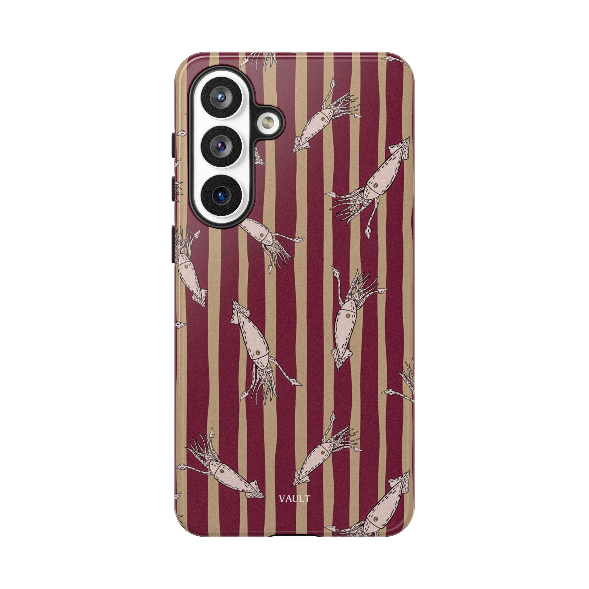 Phone Case - Vintage Shrimp Pattern on Burgundy Stripes