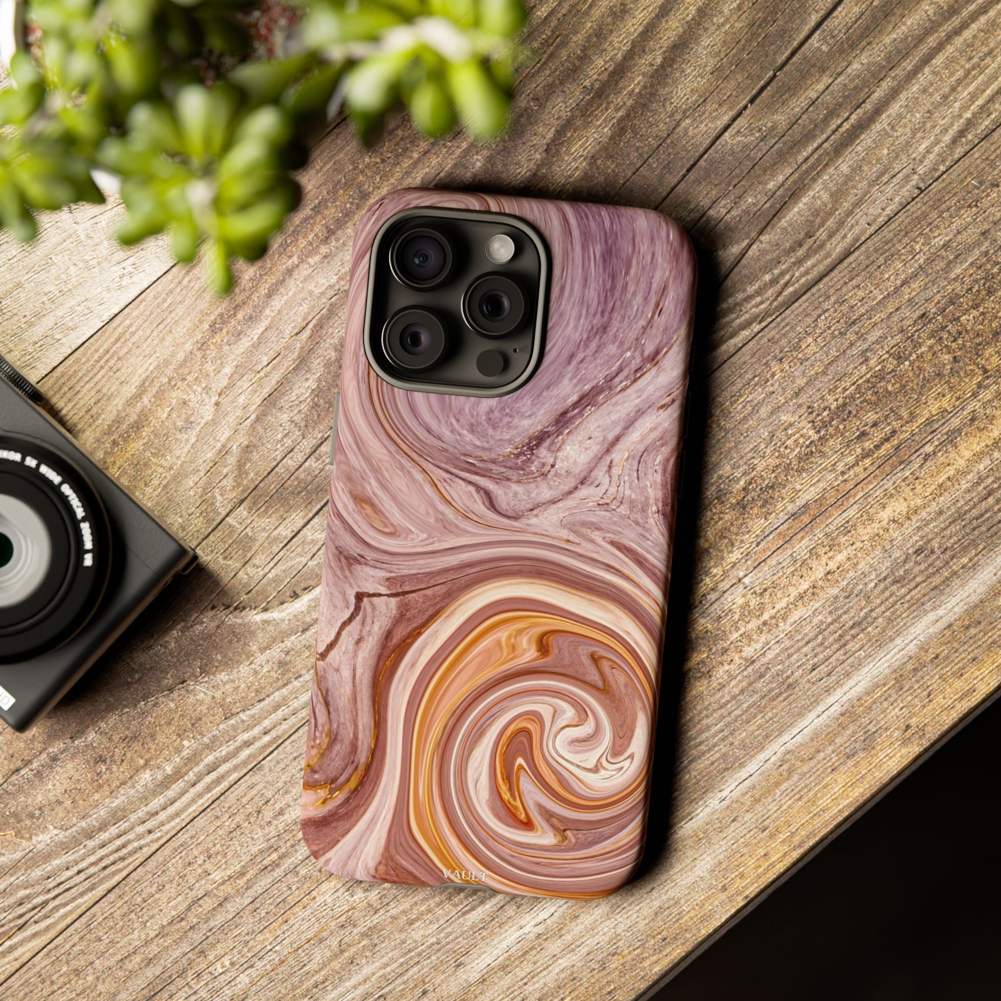 Marble Swirl Phone Case — Pink & Gold Abstract Tough Case