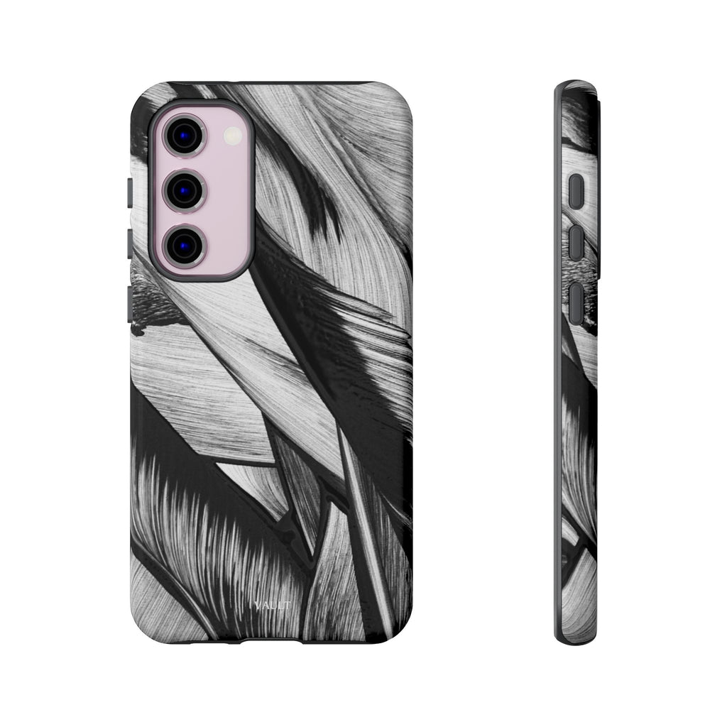 Monochrome Tropical Leaf Tough Phone Case — Black & White Botanical Protective Cover
